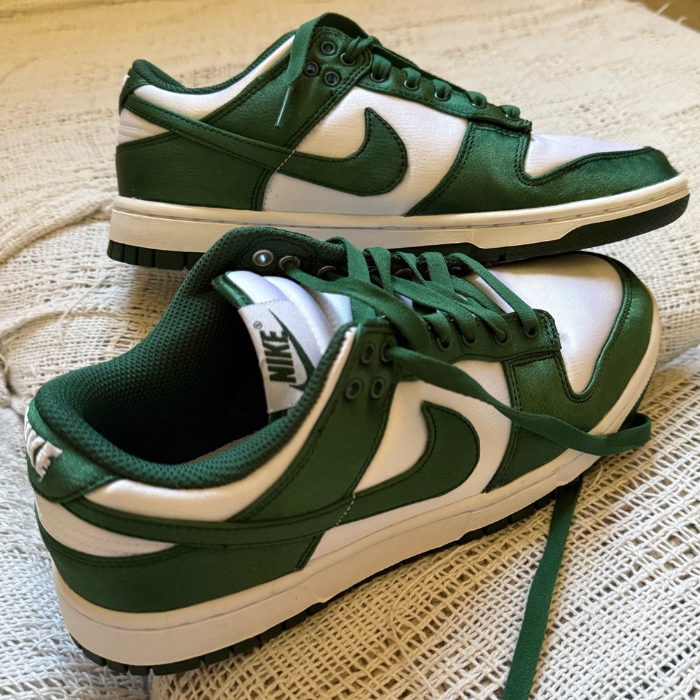 Nike Women’s Satin Pine Green and White Sneakers